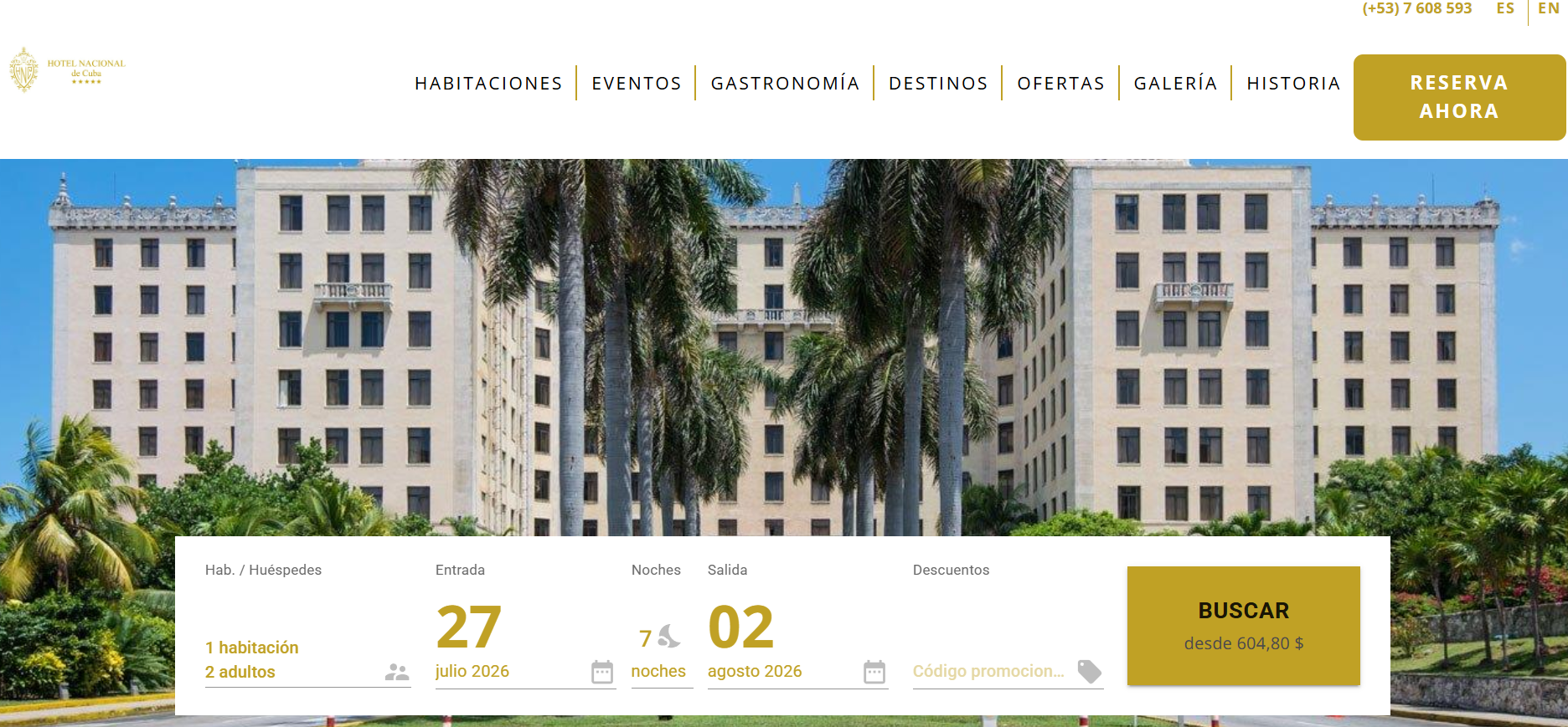 Sitio web Hotel Nacional de Cuba 